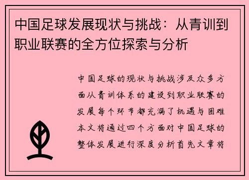 中国足球发展现状与挑战：从青训到职业联赛的全方位探索与分析